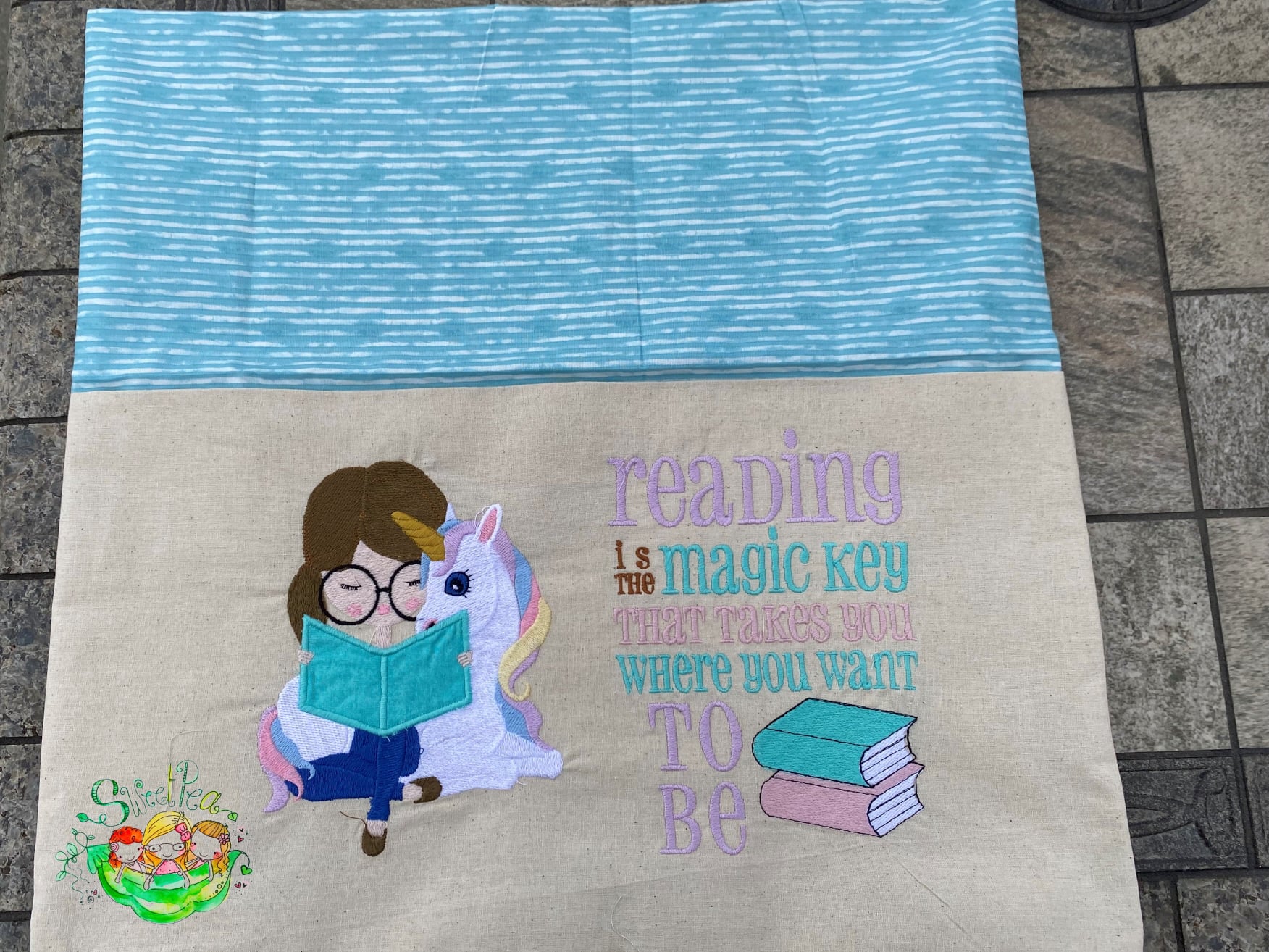 Sweetpea's Handmade Reading Cushion Collection - Unicorn & Girl Reading is a Magic Key